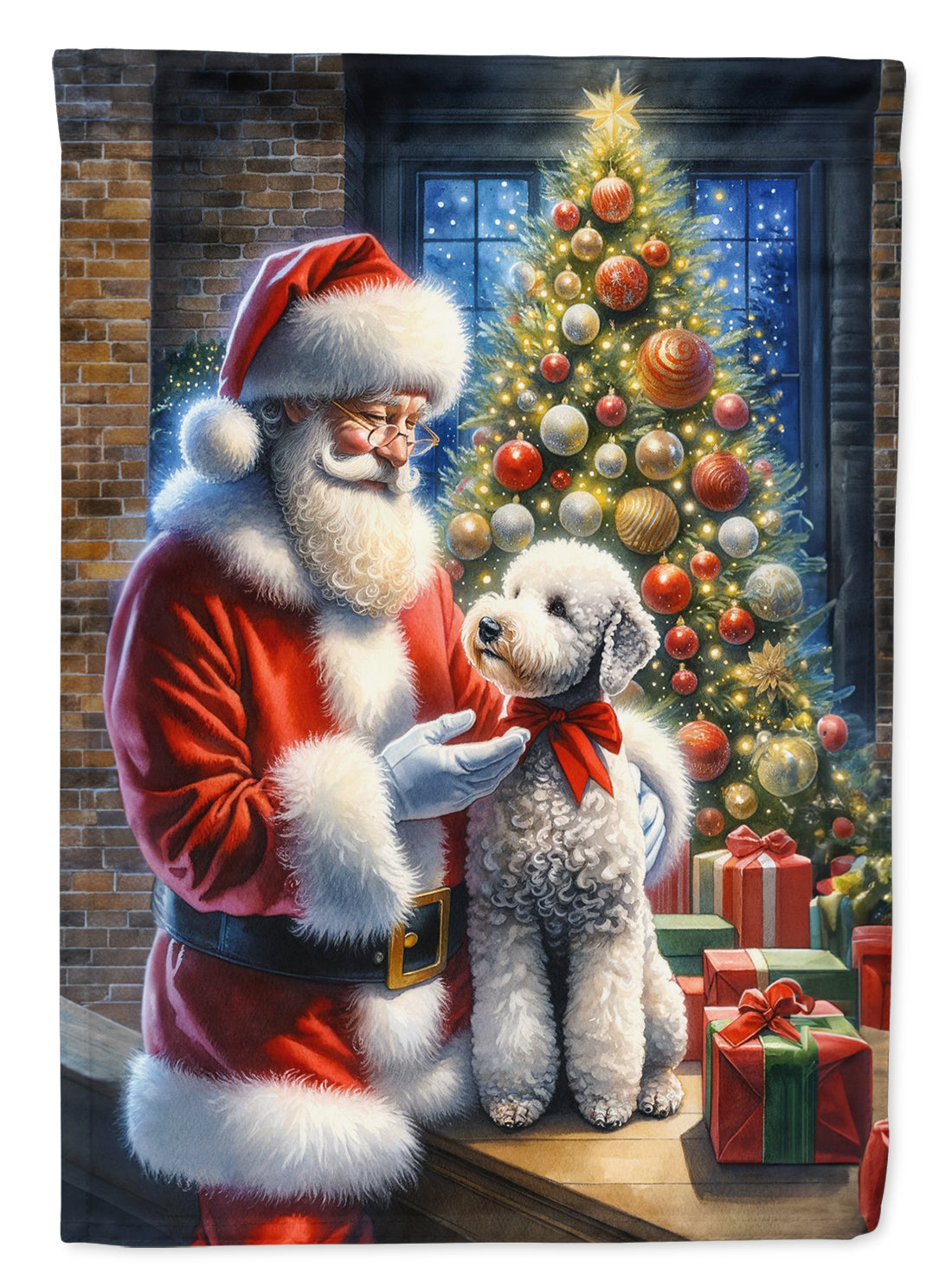 Bedlington Terrier and Santa Claus House Flag 28x40 Porch Sleeve Pole Decorative Outside Yard Banner Artwork Wall Hanging, Polyester