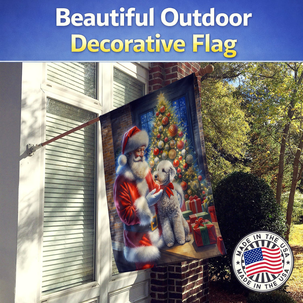 Bedlington Terrier and Santa Claus House Flag 28x40 Porch Sleeve Pole Decorative Outside Yard Banner Artwork Wall Hanging, Polyester