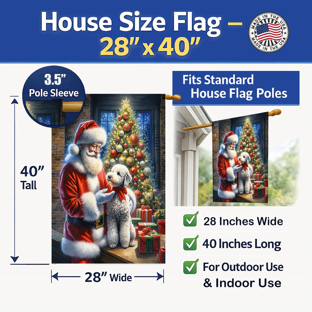 Bedlington Terrier and Santa Claus House Flag 28x40 Porch Sleeve Pole Decorative Outside Yard Banner Artwork Wall Hanging, Polyester