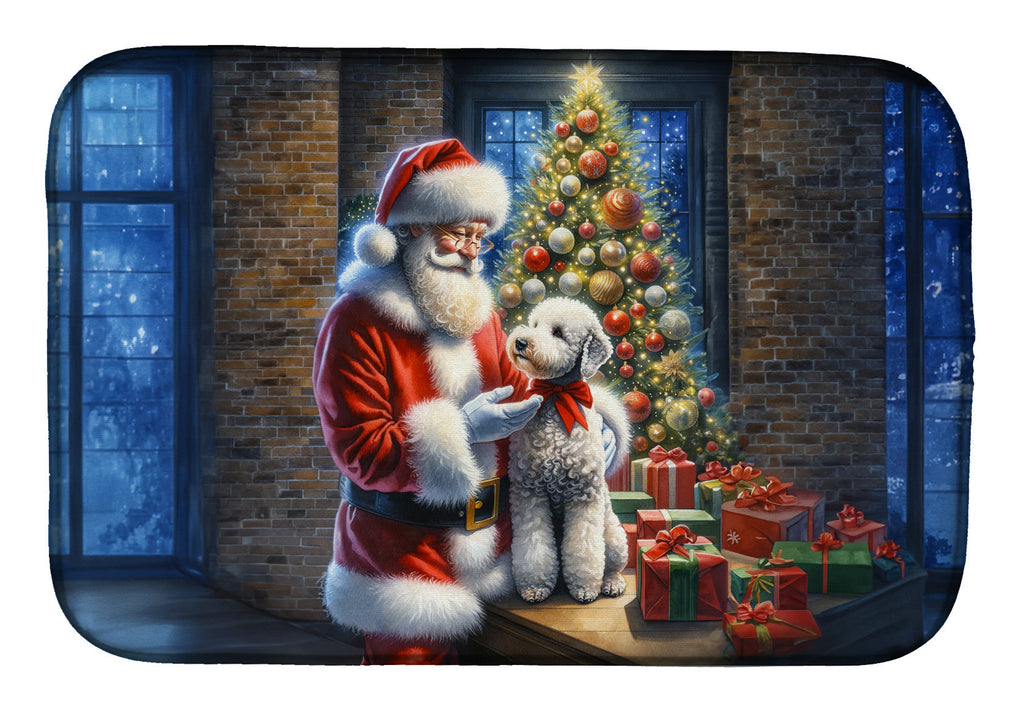 Bedlington Terrier and Santa Claus Dish Drying Mat Absorbent Dish Drying Mat Pad for Kitchen Counter Dish Drainer Mat for Countertop, 14 x 21", Multicolor