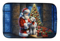 Bedlington Terrier and Santa Claus Dish Drying Mat Absorbent Dish Drying Mat Pad for Kitchen Counter Dish Drainer Mat for Countertop, 14 x 21", Multicolor