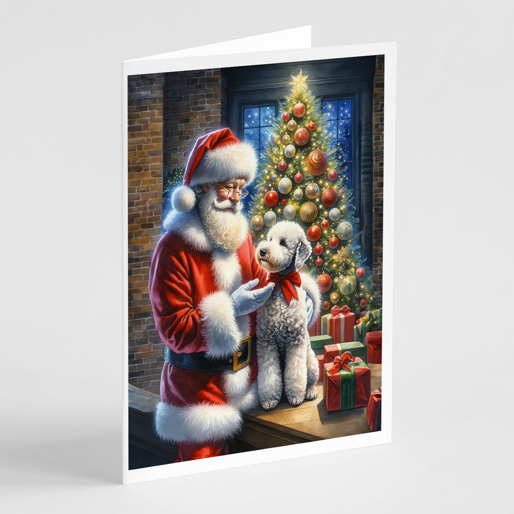 Bedlington Terrier and Santa Claus Greeting Cards Pack of 8 Blank Cards with Envelopes Whimsical A7 Size 5x7