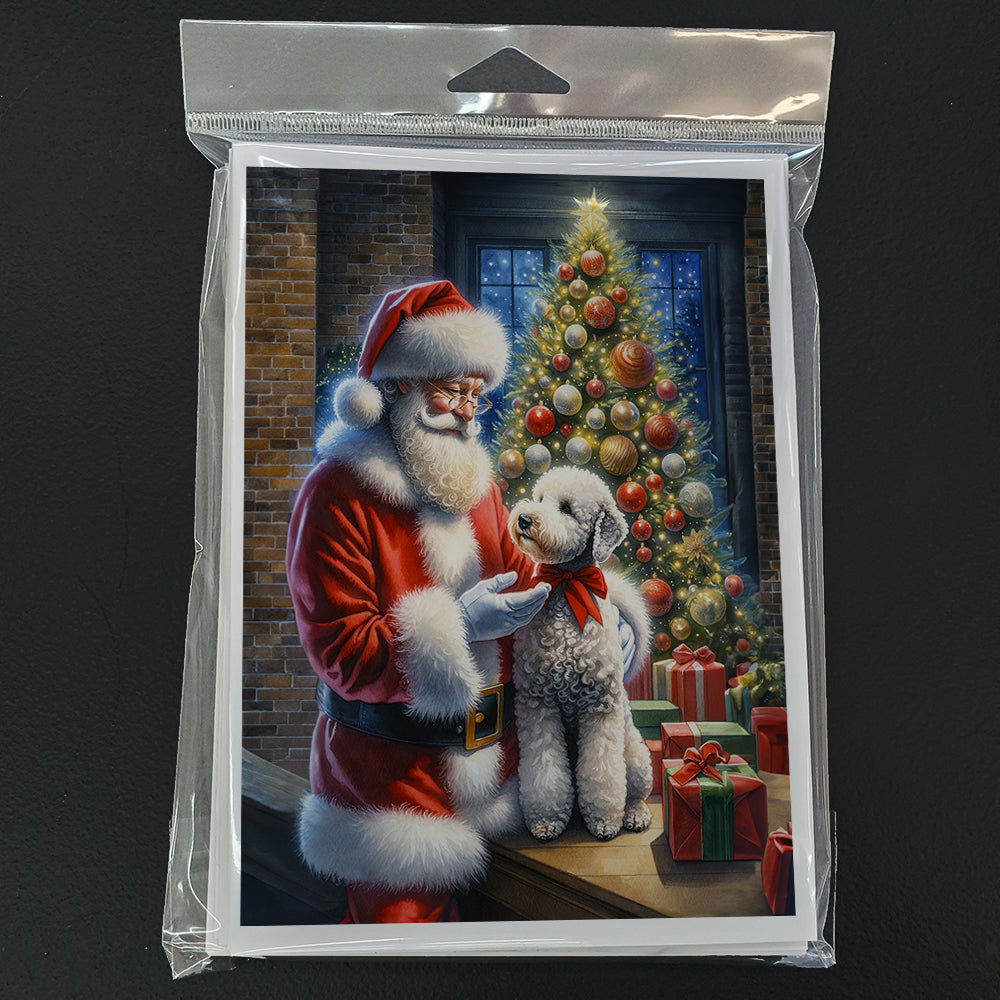 Bedlington Terrier and Santa Claus Greeting Cards Pack of 8 Blank Cards with Envelopes Whimsical A7 Size 5x7