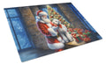 Bedlington Terrier and Santa Claus Cutting Board Tempered Glass Kitchen Cutting Surface, Heat Resistant Chopping, Non-Slip Feet, Food Prep & Serving