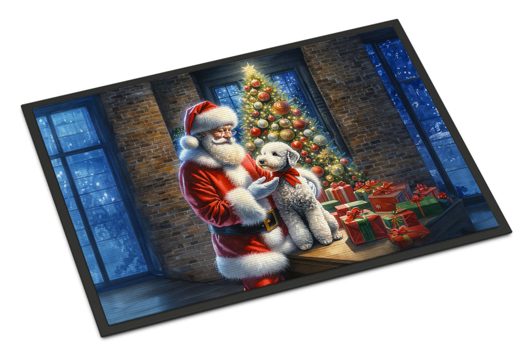 Bedlington Terrier and Santa Claus Doormat Indoor Outdoor 18H X 27W Front Door Mat Rugs for Entryway, Non Slip Washable