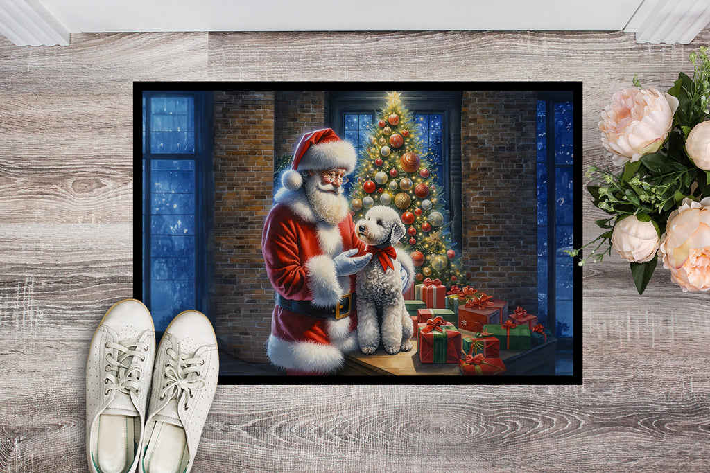 Bedlington Terrier and Santa Claus Doormat Indoor Outdoor 18H X 27W Front Door Mat Rugs for Entryway, Non Slip Washable