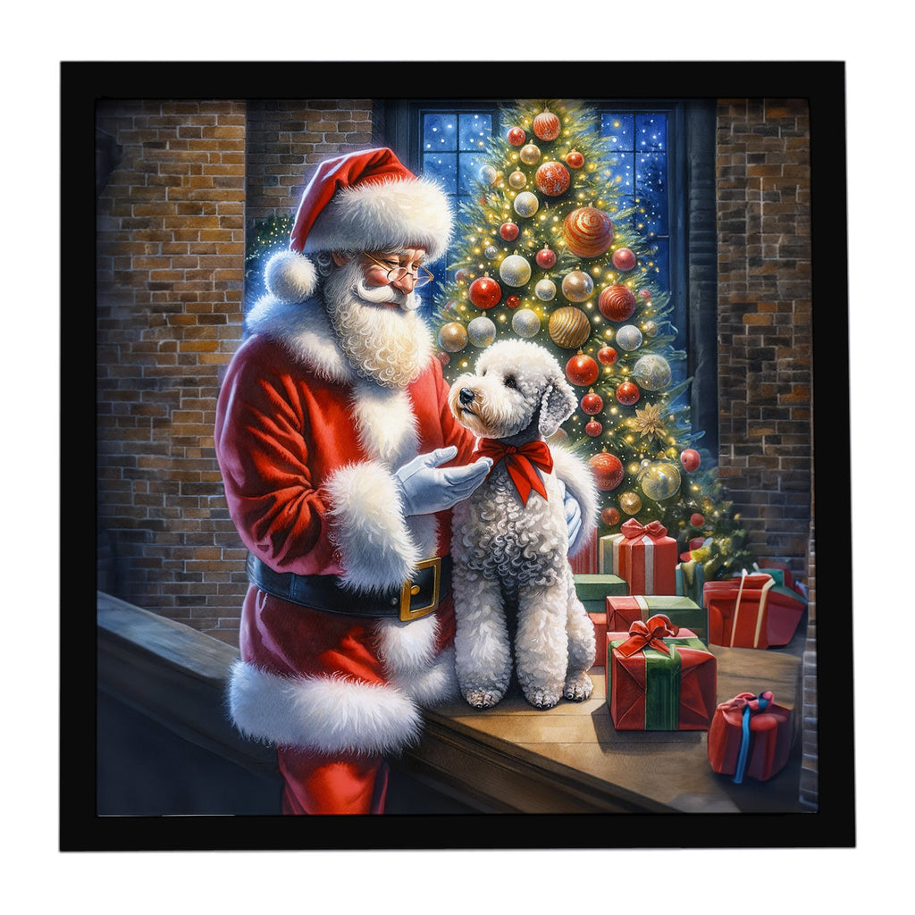 Bedlington Terrier and Santa Claus Framed Metal Print Bathroom, Kitchen, Office, Home Decor Wall Art Ready to Hang, Square, 8X8
