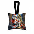 Bedlington Terrier and Santa Claus Hanging Square Fabric Ornament 3.5 × 3.5 Decorative Door-Knob & Tree Hanger, Soft Fabric
