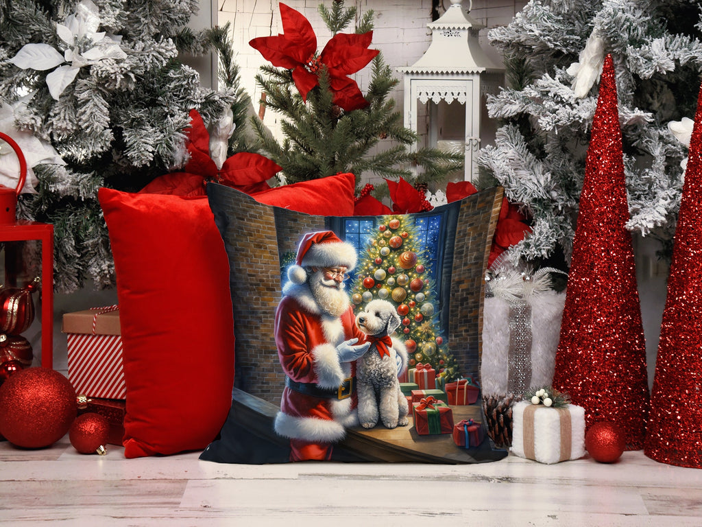 Bedlington Terrier and Santa Claus Decorative Throw Pillow 14x14 Indoor Outdoor Accent Cushion, Fabric Cover with Insert for Sofa, Bed, Porch & Living Room