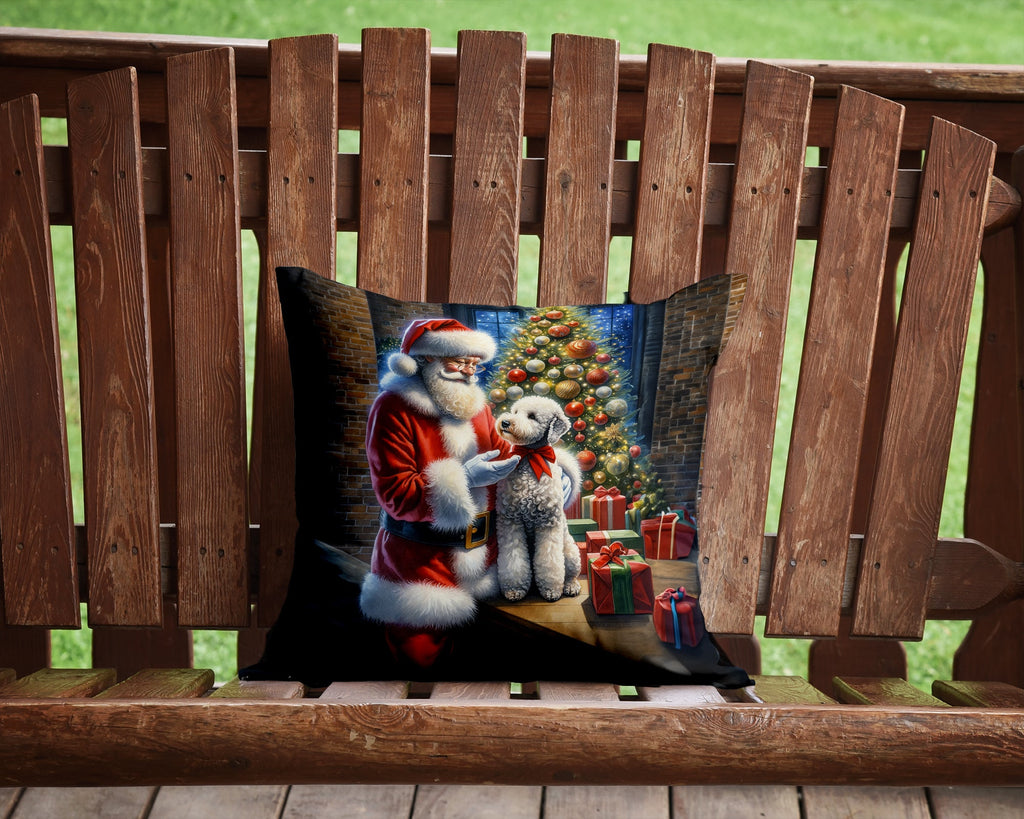 Bedlington Terrier and Santa Claus Decorative Throw Pillow 14x14 Indoor Outdoor Accent Cushion, Fabric Cover with Insert for Sofa, Bed, Porch & Living Room