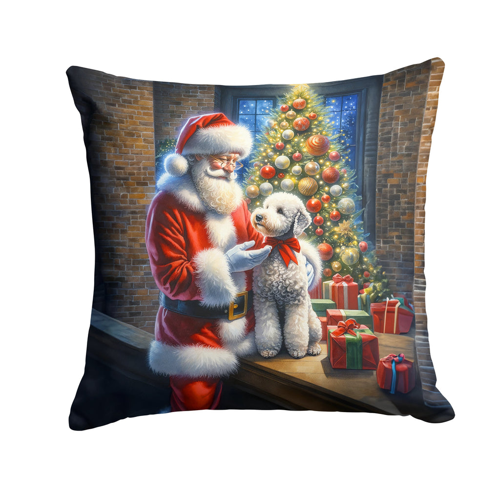 Bedlington Terrier and Santa Claus Decorative Throw Pillow 18x18 Indoor Outdoor Accent Cushion, Fabric Cover with Insert for Sofa, Bed, Porch & Living Room