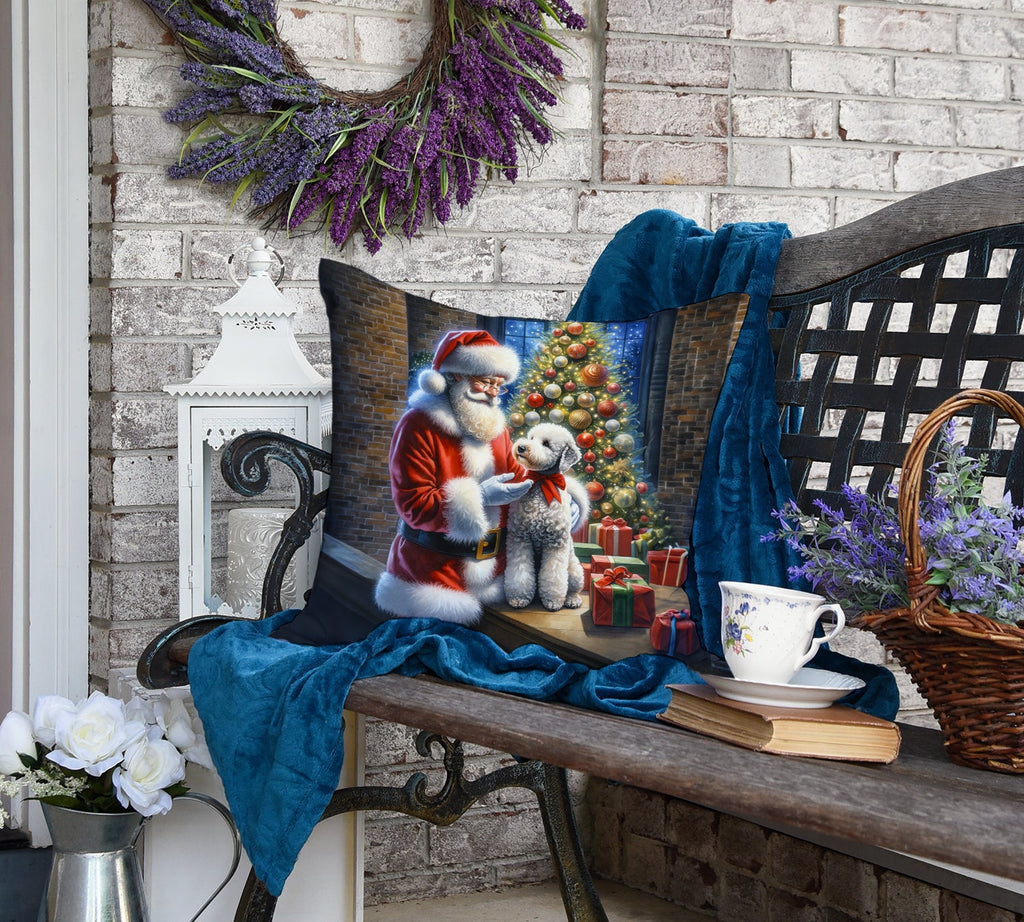 Bedlington Terrier and Santa Claus Decorative Throw Pillow 18x18 Indoor Outdoor Accent Cushion, Fabric Cover with Insert for Sofa, Bed, Porch & Living Room