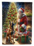 Belgian Malinois and Santa Claus House Flag 28x40 Porch Sleeve Pole Decorative Outside Yard Banner Artwork Wall Hanging, Polyester