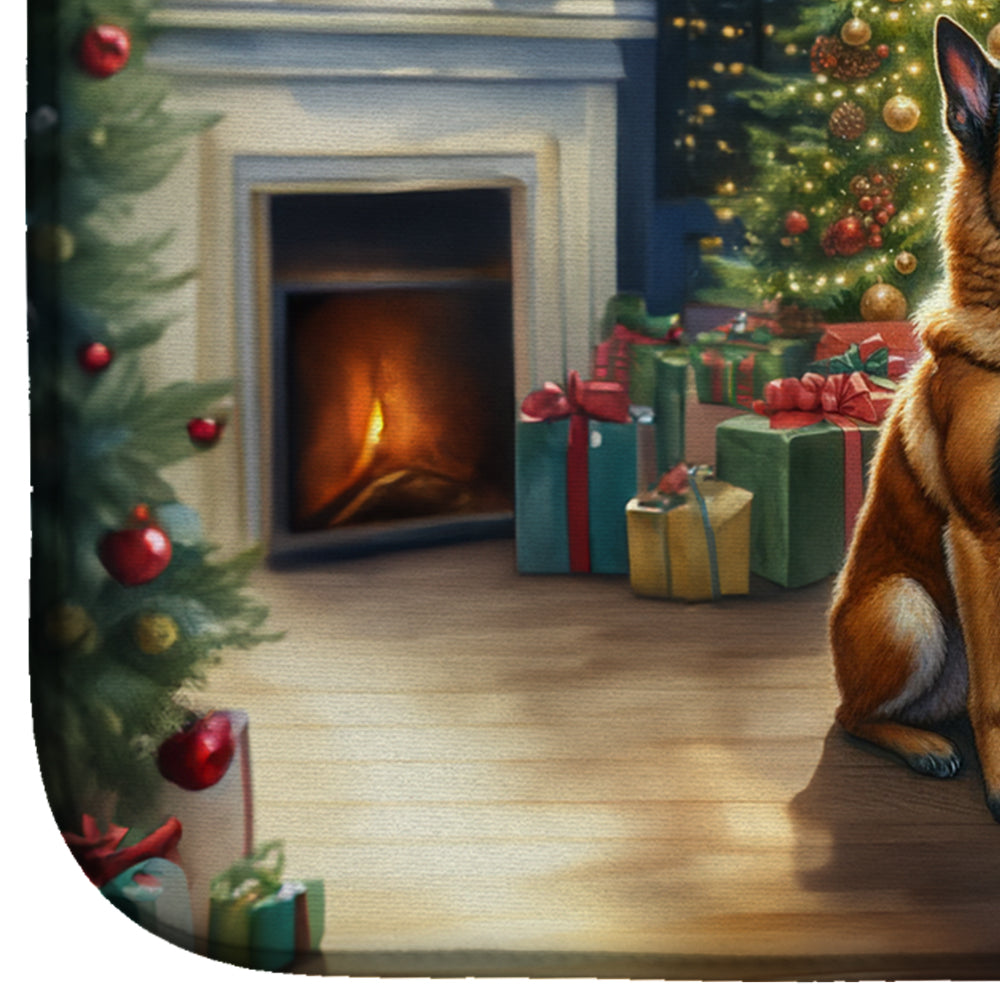 Belgian Malinois and Santa Claus Dish Drying Mat Absorbent Dish Drying Mat Pad for Kitchen Counter Dish Drainer Mat for Countertop, 14 x 21", Multicolor