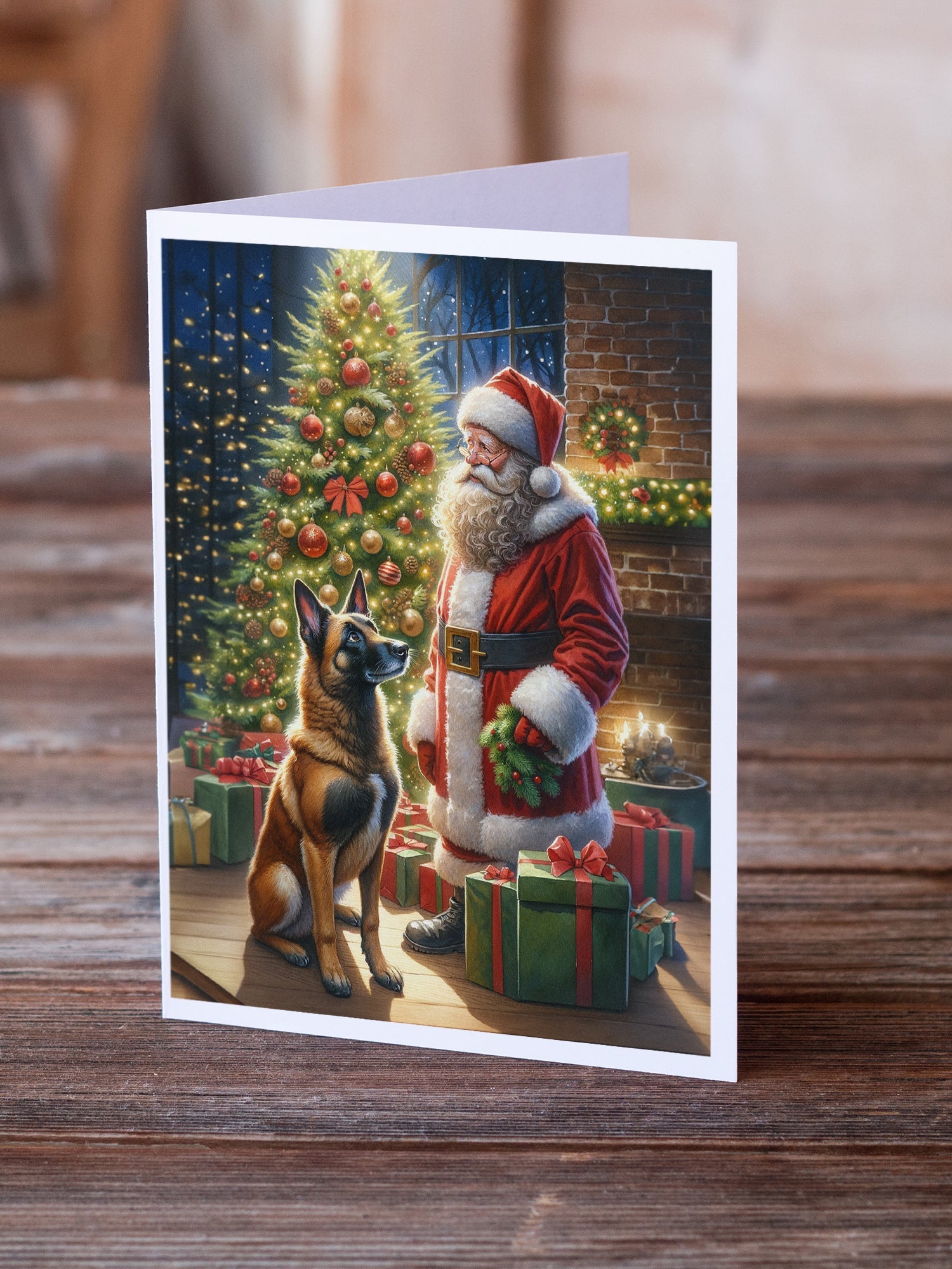 Belgian Malinois and Santa Claus Greeting Cards Pack of 8 Blank Cards with Envelopes Whimsical A7 Size 5x7