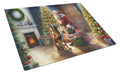 Belgian Malinois and Santa Claus Cutting Board Tempered Glass Kitchen Cutting Surface, Heat Resistant Chopping, Non-Slip Feet, Food Prep & Serving