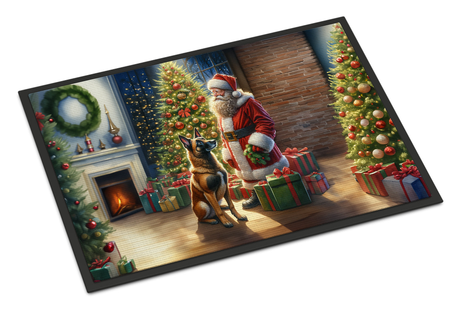 Belgian Malinois and Santa Claus Doormat Indoor Outdoor 18H X 27W Front Door Mat Rugs for Entryway, Non Slip Washable