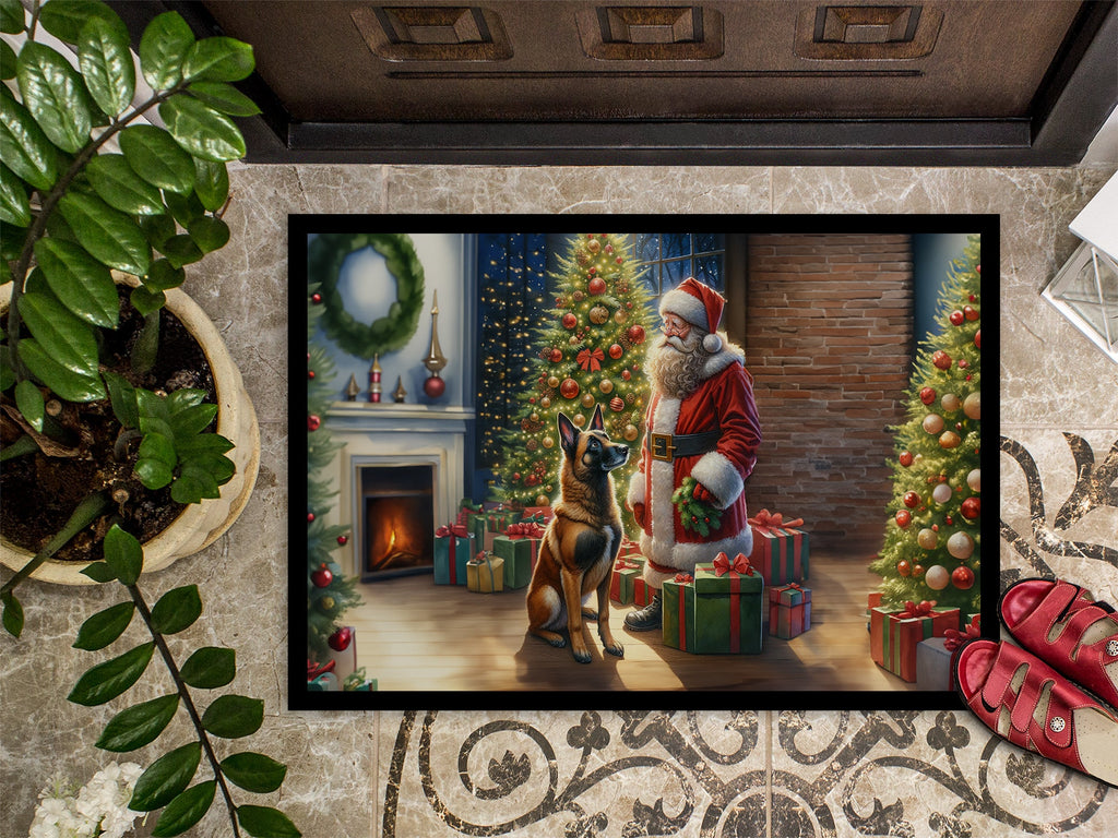 Belgian Malinois and Santa Claus Doormat Indoor Outdoor 18H X 27W Front Door Mat Rugs for Entryway, Non Slip Washable