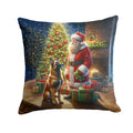 Belgian Malinois and Santa Claus Decorative Throw Pillow 14x14 Indoor Outdoor Accent Cushion, Fabric Cover with Insert for Sofa, Bed, Porch & Living Room