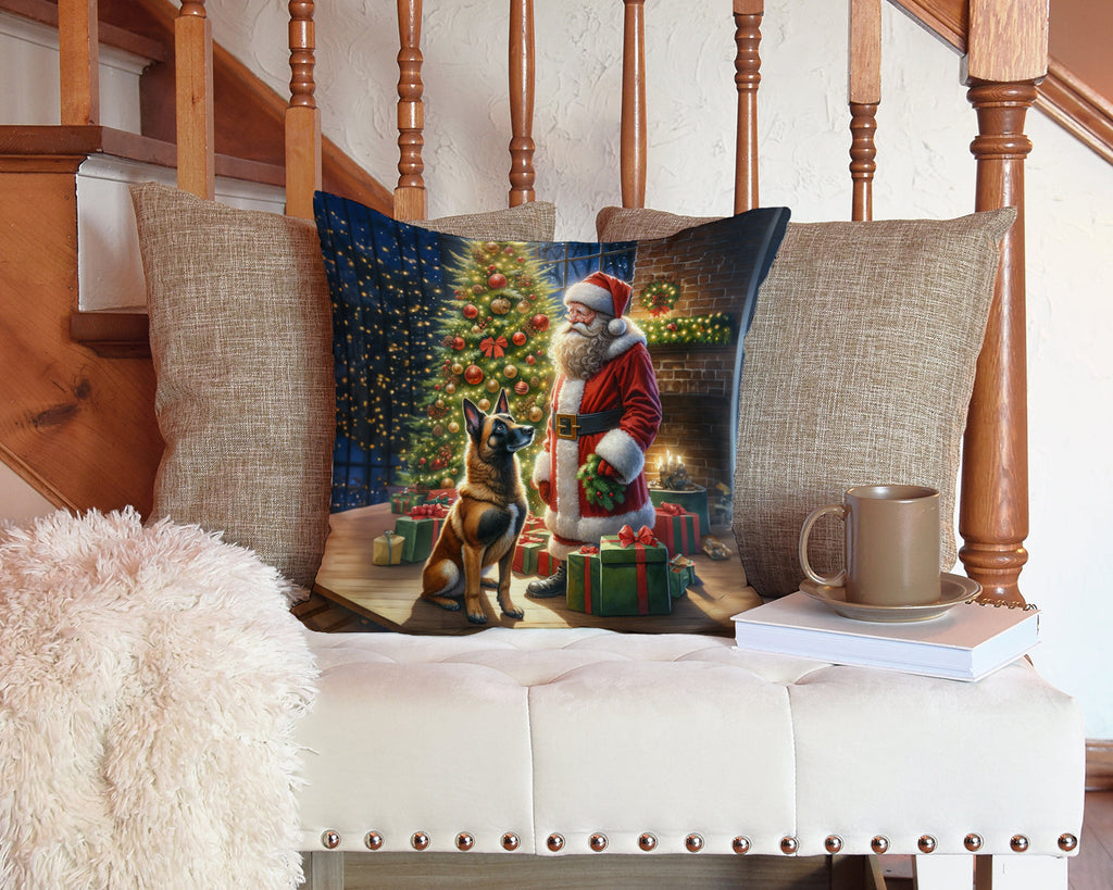 Belgian Malinois and Santa Claus Decorative Throw Pillow 14x14 Indoor Outdoor Accent Cushion, Fabric Cover with Insert for Sofa, Bed, Porch & Living Room