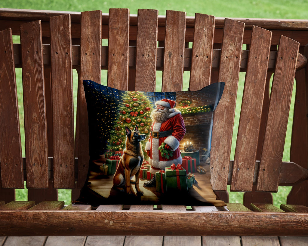 Belgian Malinois and Santa Claus Decorative Throw Pillow 14x14 Indoor Outdoor Accent Cushion, Fabric Cover with Insert for Sofa, Bed, Porch & Living Room