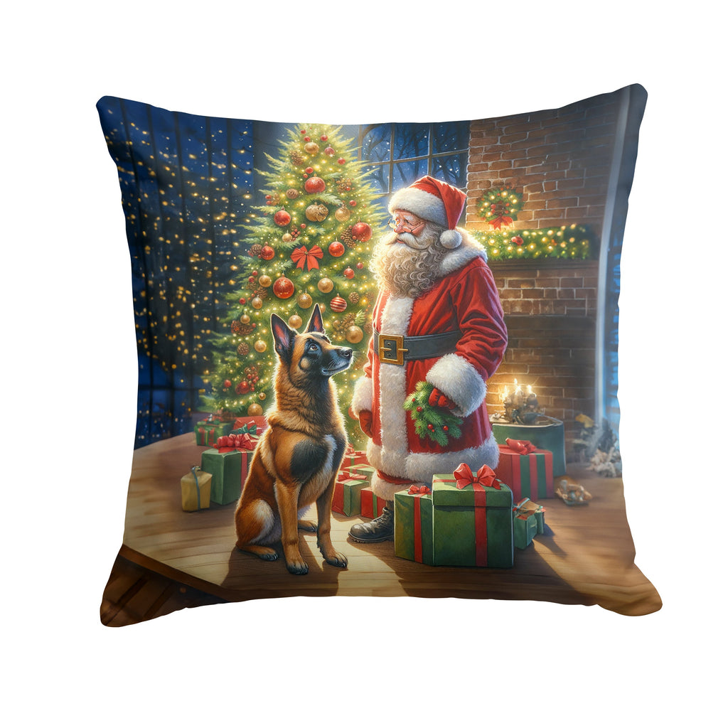 Belgian Malinois and Santa Claus Decorative Throw Pillow 18x18 Indoor Outdoor Accent Cushion, Fabric Cover with Insert for Sofa, Bed, Porch & Living Room