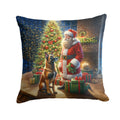 Belgian Malinois and Santa Claus Decorative Throw Pillow 18x18 Indoor Outdoor Accent Cushion, Fabric Cover with Insert for Sofa, Bed, Porch & Living Room