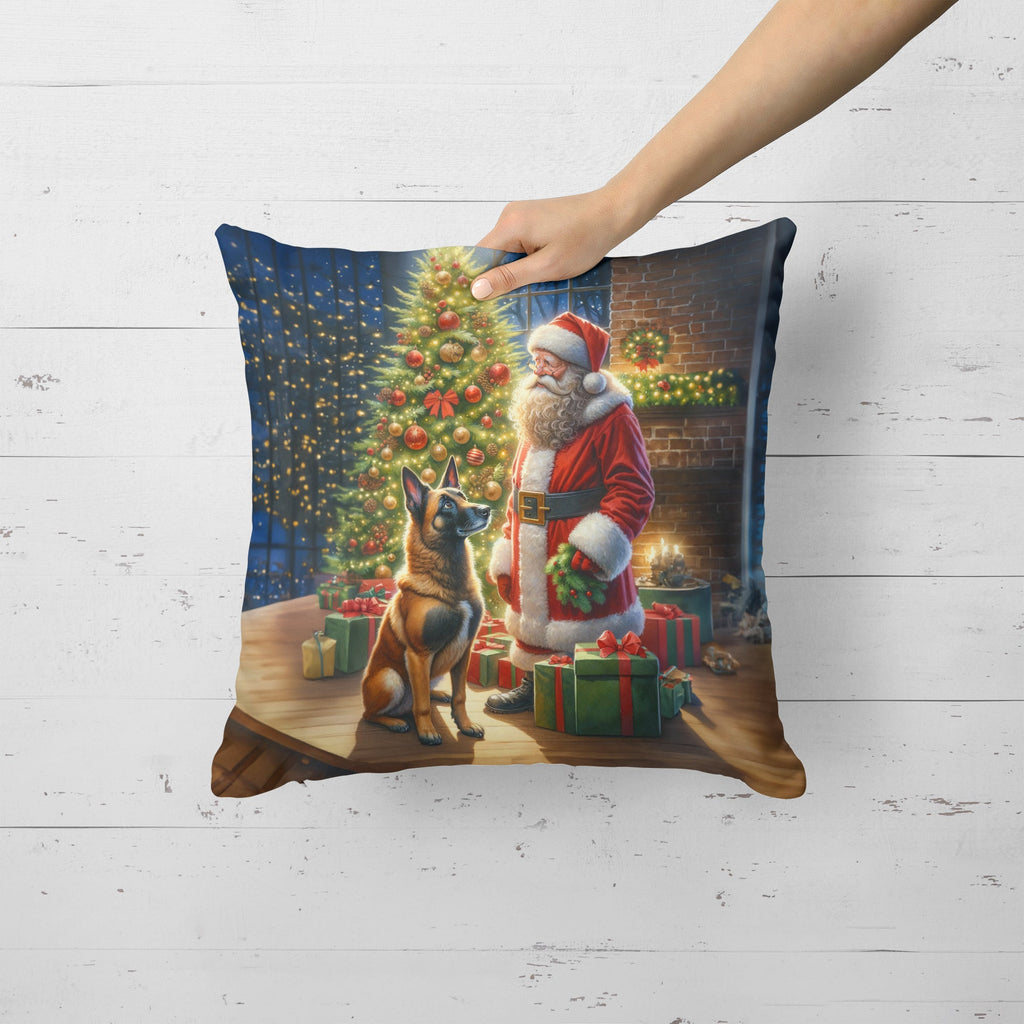Belgian Malinois and Santa Claus Decorative Throw Pillow 18x18 Indoor Outdoor Accent Cushion, Fabric Cover with Insert for Sofa, Bed, Porch & Living Room