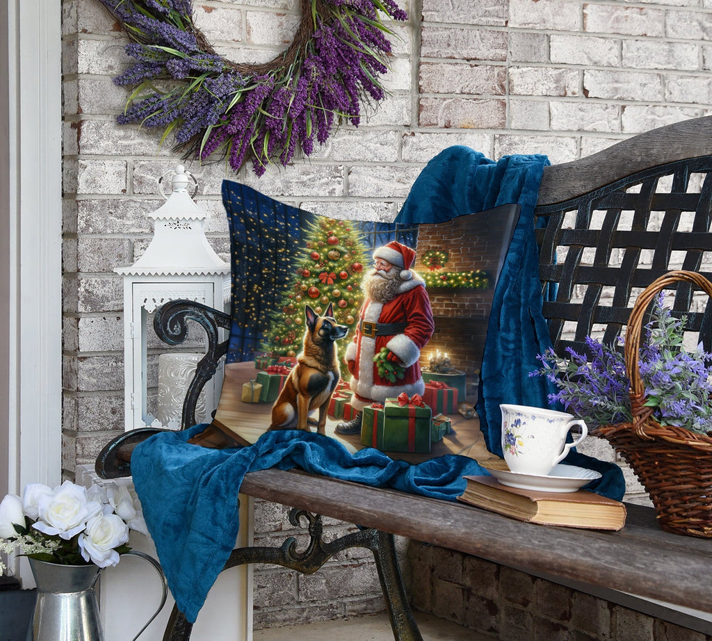 Belgian Malinois and Santa Claus Decorative Throw Pillow 18x18 Indoor Outdoor Accent Cushion, Fabric Cover with Insert for Sofa, Bed, Porch & Living Room