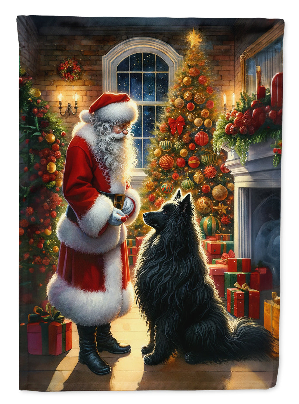 Belgian Sheepdog and Santa Claus House Flag 28x40 Porch Sleeve Pole Decorative Outside Yard Banner Artwork Wall Hanging, Polyester