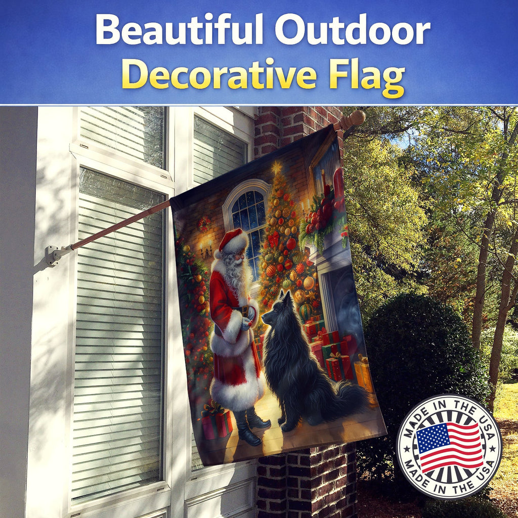 Belgian Sheepdog and Santa Claus House Flag 28x40 Porch Sleeve Pole Decorative Outside Yard Banner Artwork Wall Hanging, Polyester