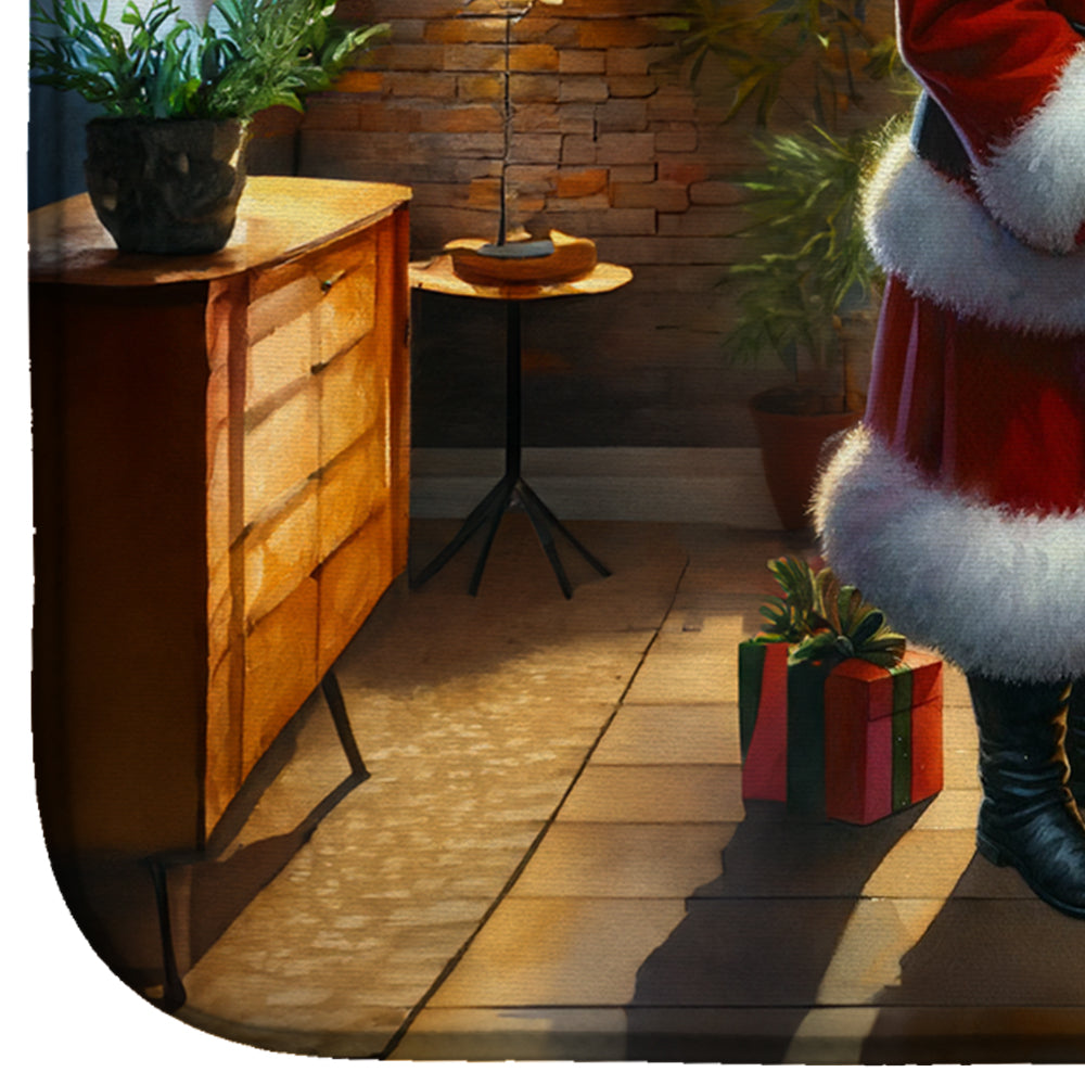 Belgian Sheepdog and Santa Claus Dish Drying Mat Absorbent Dish Drying Mat Pad for Kitchen Counter Dish Drainer Mat for Countertop, 14 x 21", Multicolor