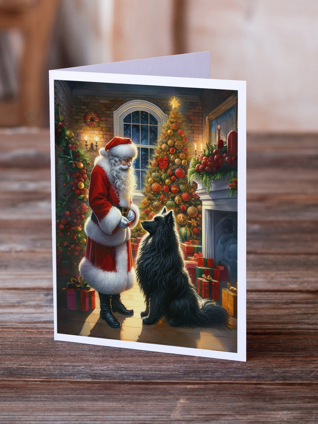 Belgian Sheepdog and Santa Claus Greeting Cards Pack of 8 Blank Cards with Envelopes Whimsical A7 Size 5x7