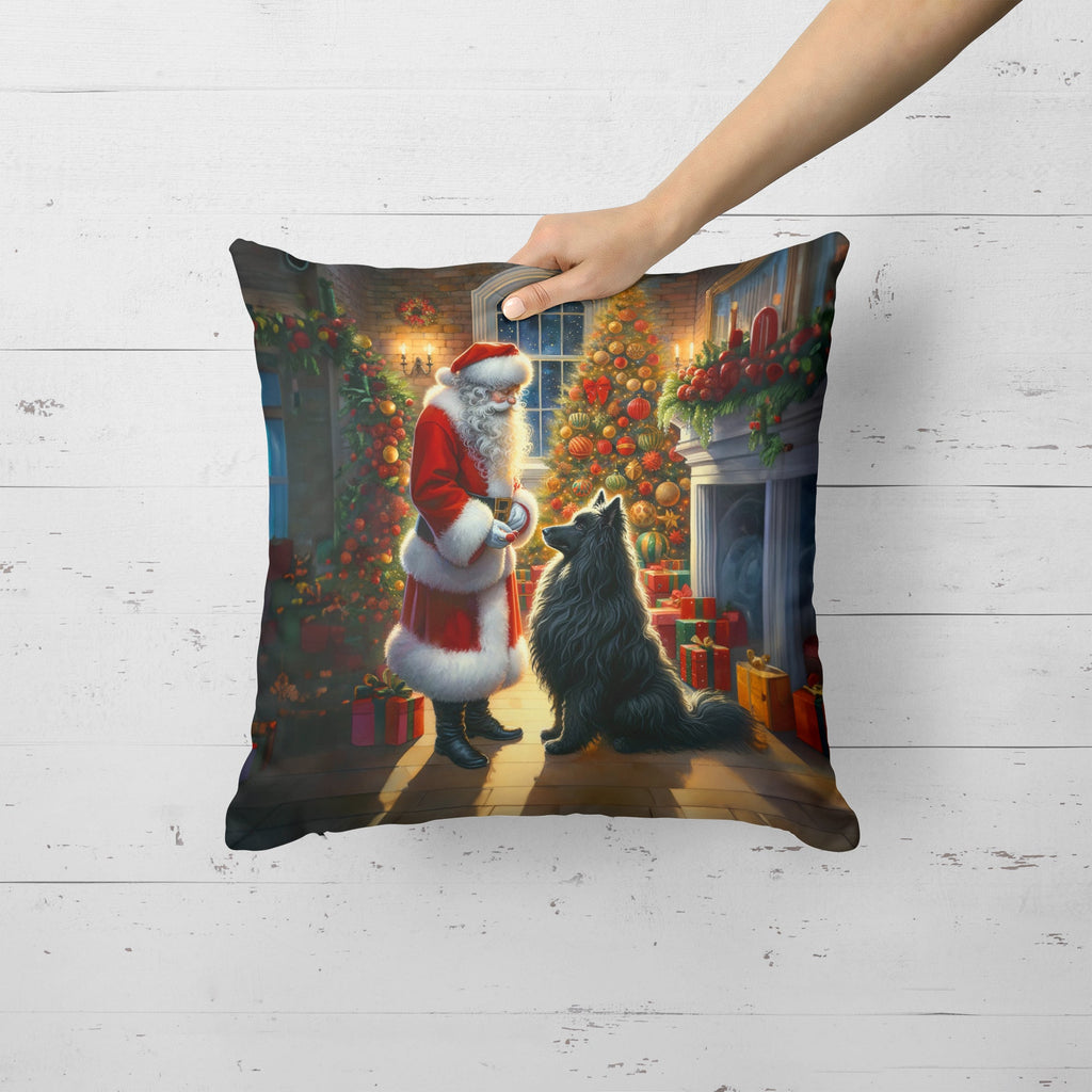 Belgian Sheepdog and Santa Claus Decorative Throw Pillow 18x18 Indoor Outdoor Accent Cushion, Fabric Cover with Insert for Sofa, Bed, Porch & Living Room