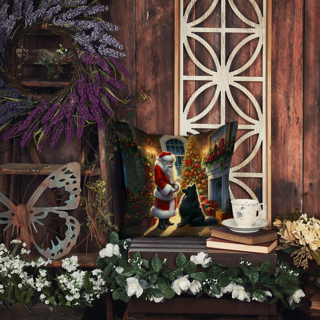 Belgian Sheepdog and Santa Claus Decorative Throw Pillow 18x18 Indoor Outdoor Accent Cushion, Fabric Cover with Insert for Sofa, Bed, Porch & Living Room