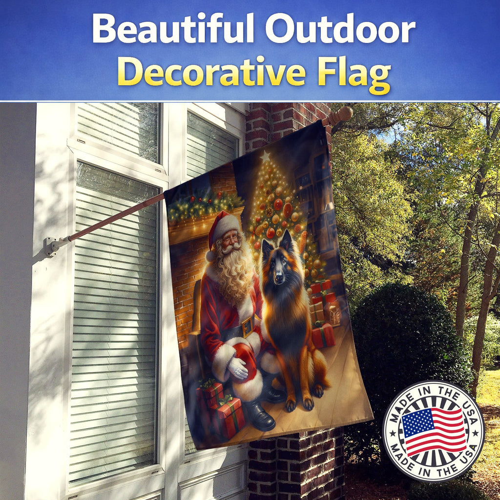 Belgian Tervuren and Santa Claus House Flag 28x40 Porch Sleeve Pole Decorative Outside Yard Banner Artwork Wall Hanging, Polyester