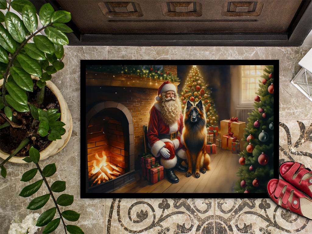 Belgian Tervuren and Santa Claus Doormat Indoor Outdoor 24H X 36W Front Door Mat Rugs for Entryway, Non Slip Washable Low Pile,