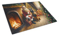 Belgian Tervuren and Santa Claus Cutting Board Tempered Glass Kitchen Cutting Surface, Heat Resistant Chopping, Non-Slip Feet, Food Prep & Serving