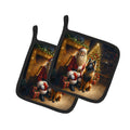 Belgian Tervuren and Santa Claus Pot Holder Set of 2 Heat Resistant Quilted Hot Pads 7.5 x 7.5 Inch, Insulated Kitchen Trivets for Cooking & Baking