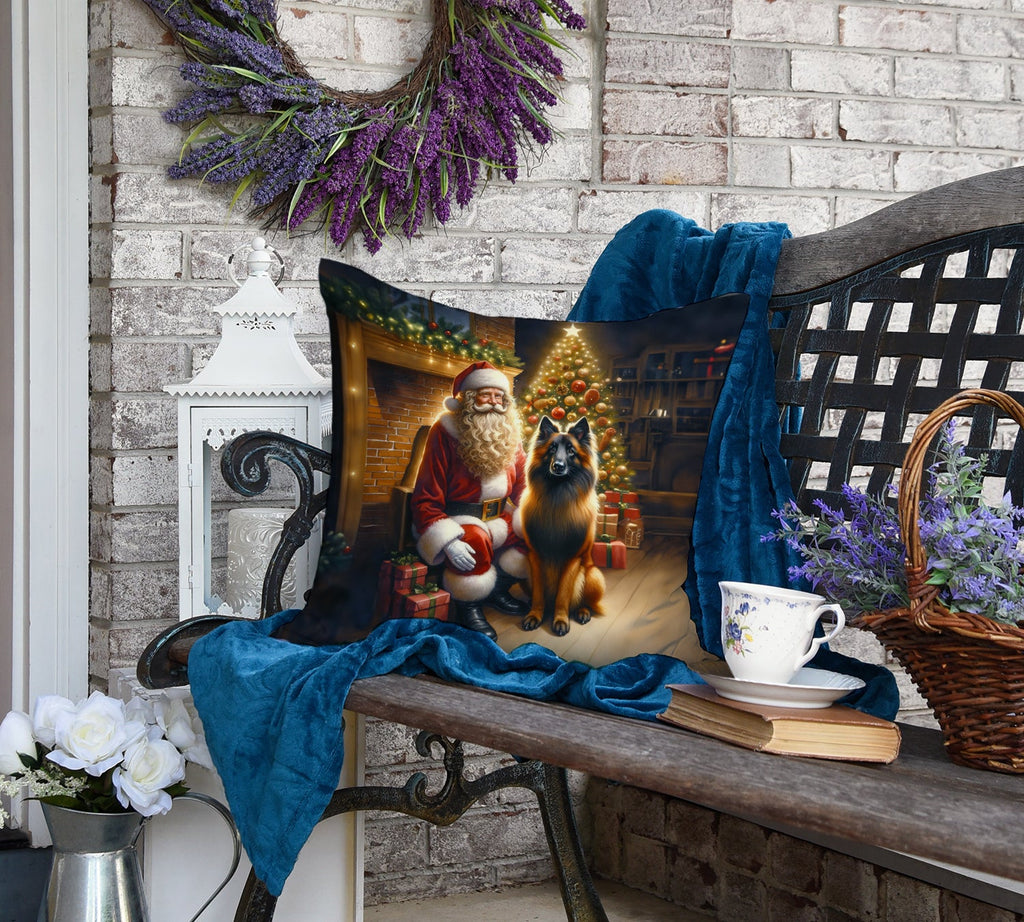 Belgian Tervuren and Santa Claus Decorative Throw Pillow 18x18 Indoor Outdoor Accent Cushion, Fabric Cover with Insert for Sofa, Bed, Porch & Living Room