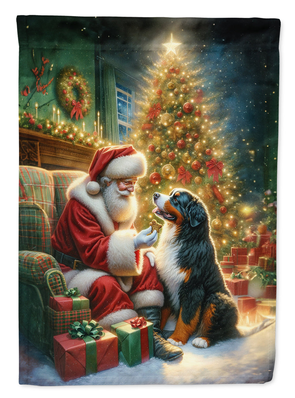 Bernese Mountain Dog and Santa Claus House Flag 28x40 Porch Sleeve Pole Decorative Outside Yard Banner Artwork Wall Hanging, Polyester