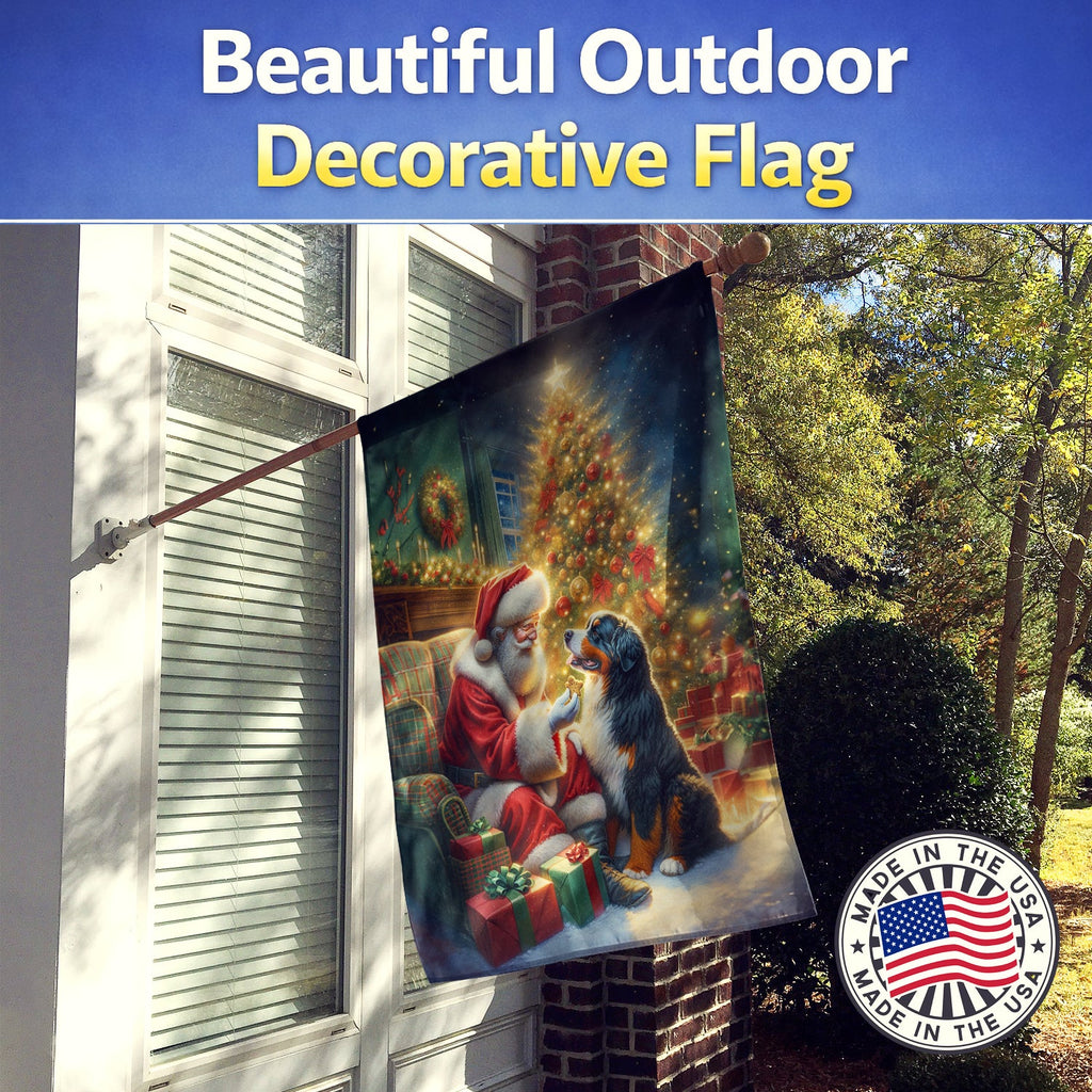 Bernese Mountain Dog and Santa Claus House Flag 28x40 Porch Sleeve Pole Decorative Outside Yard Banner Artwork Wall Hanging, Polyester