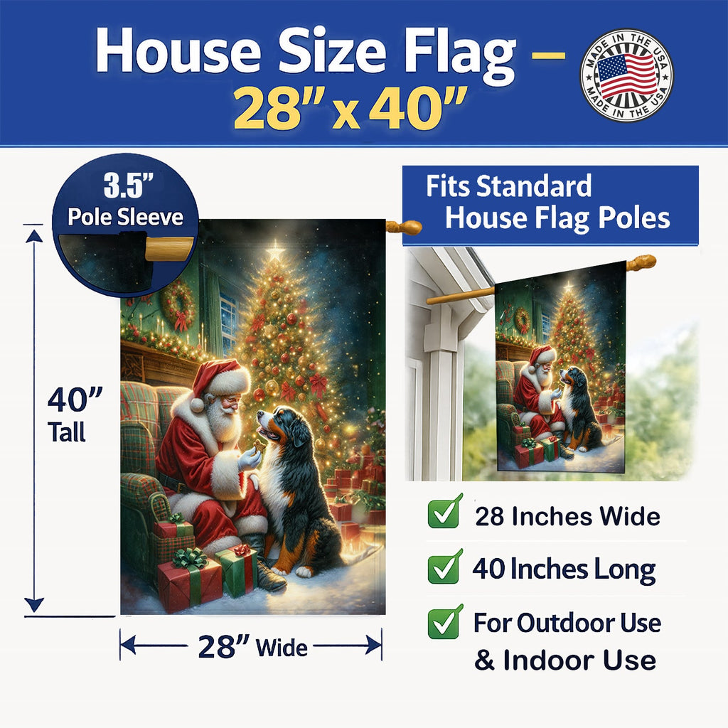 Bernese Mountain Dog and Santa Claus House Flag 28x40 Porch Sleeve Pole Decorative Outside Yard Banner Artwork Wall Hanging, Polyester