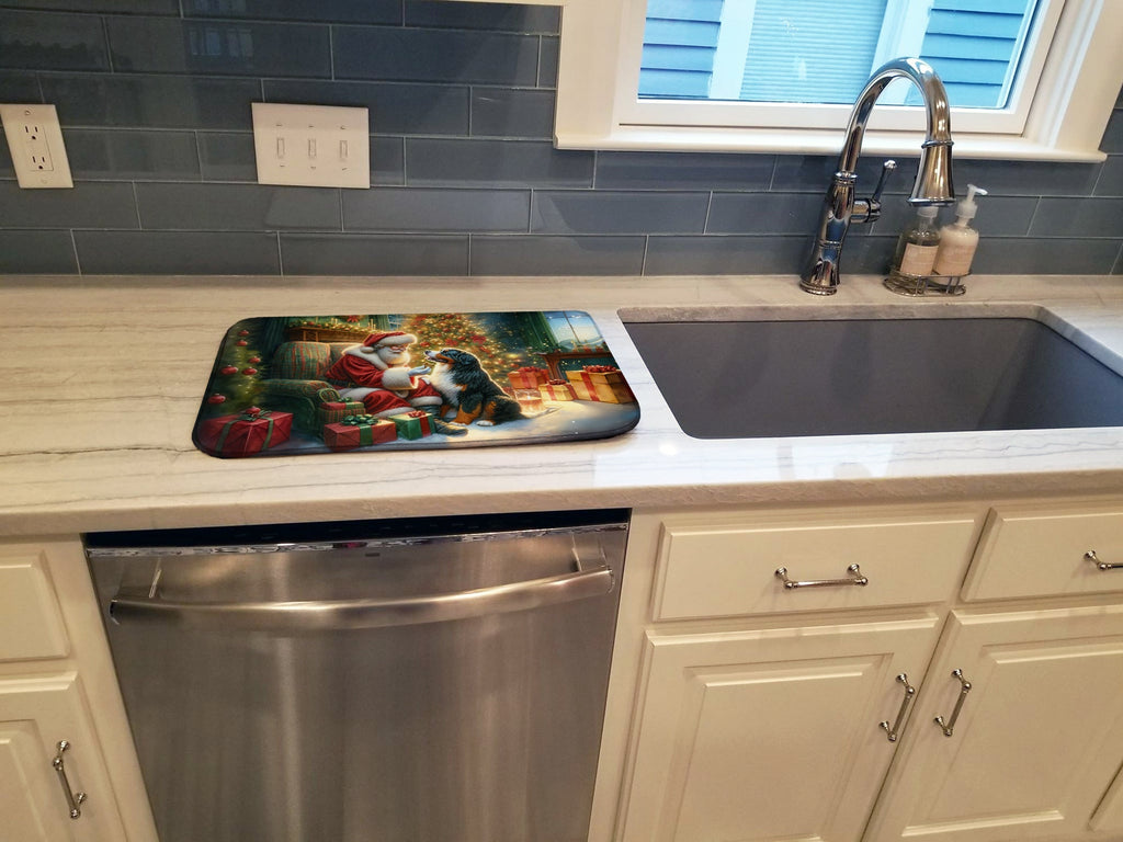 Bernese Mountain Dog and Santa Claus Dish Drying Mat Absorbent Dish Drying Mat Pad for Kitchen Counter Dish Drainer Mat for Countertop, 14 x 21", Multicolor