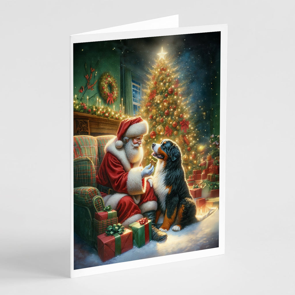 Bernese Mountain Dog and Santa Claus Greeting Cards Pack of 8 Blank Cards with Envelopes Whimsical A7 Size 5x7