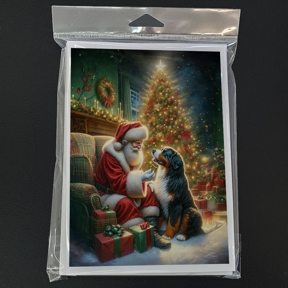 Bernese Mountain Dog and Santa Claus Greeting Cards Pack of 8 Blank Cards with Envelopes Whimsical A7 Size 5x7