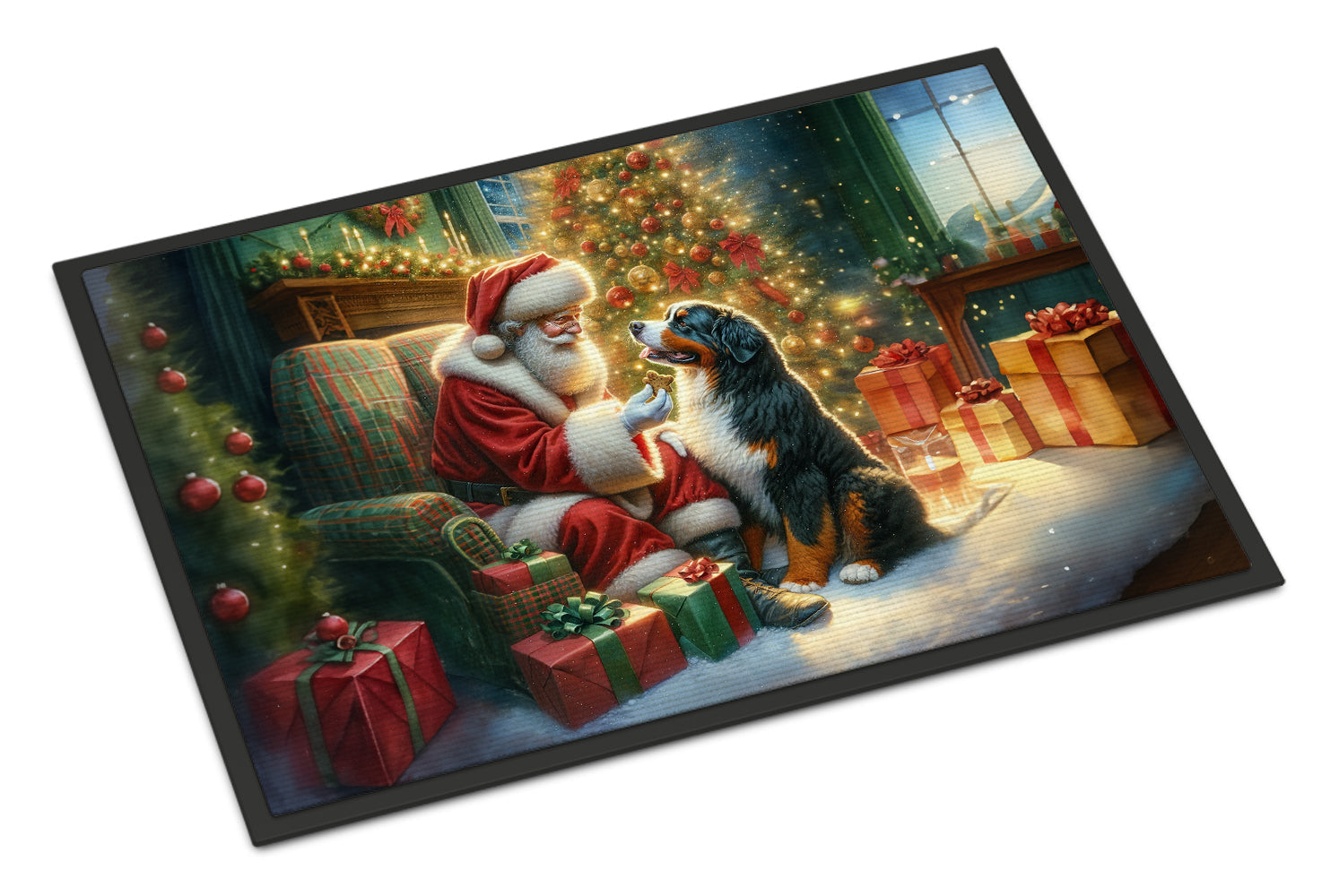 Bernese Mountain Dog and Santa Claus Doormat Indoor Outdoor 24H X 36W Front Door Mat Rugs for Entryway, Non Slip Washable Low Pile,
