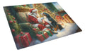 Bernese Mountain Dog and Santa Claus Cutting Board Tempered Glass Kitchen Cutting Surface, Heat Resistant Chopping, Non-Slip Feet, Food Prep & Serving