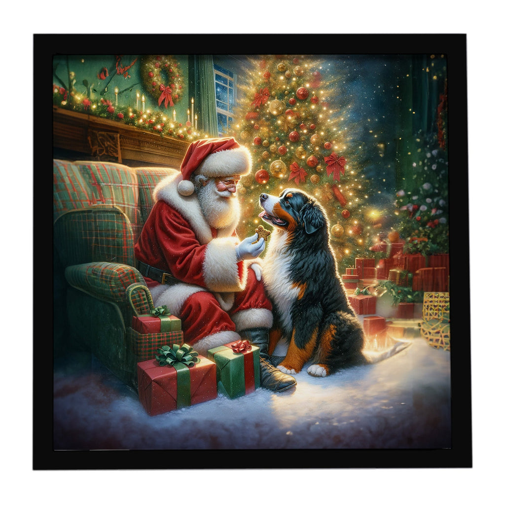 Bernese Mountain Dog and Santa Claus Framed Metal Print Bathroom, Kitchen, Office, Home Decor Wall Art Ready to Hang, Square, 8X8