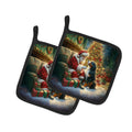 Bernese Mountain Dog and Santa Claus Pot Holder Set of 2 Heat Resistant Quilted Hot Pads 7.5 x 7.5 Inch, Insulated Kitchen Trivets for Cooking & Baking